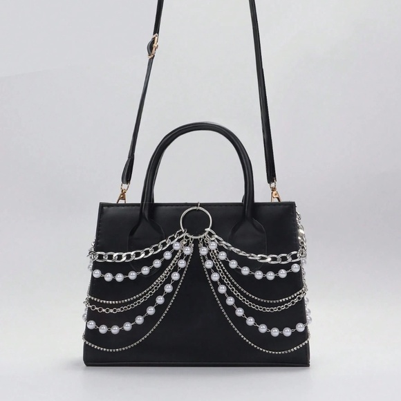 Punk Gothic Pearl Chain Mini Shoulder Bag – Small Black Crossbody Purse - Picture 6 of 6